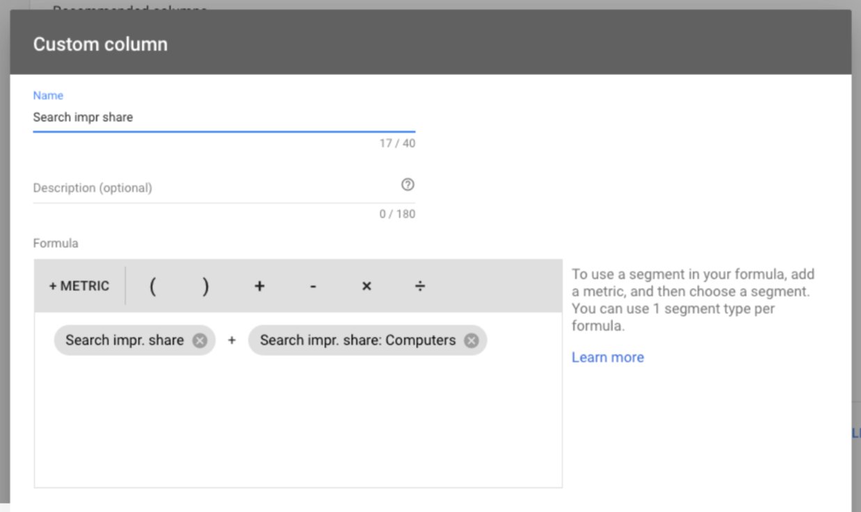 search impression share in custom columns