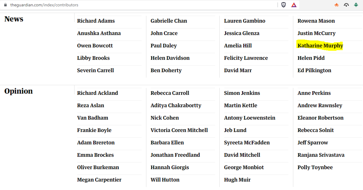 The Guardian HTML author sitemap.