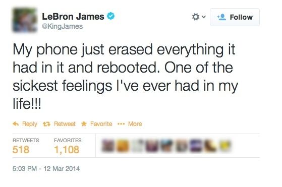Twitter post of LeBron complaining about his phone.