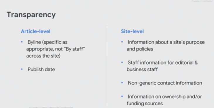 Google news on SEO transparency.