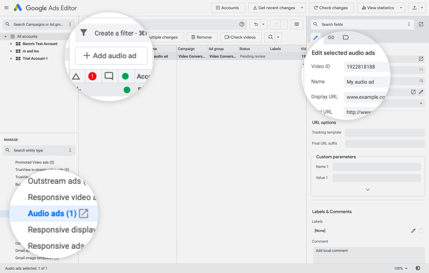 youtube audio ads - google ads editor