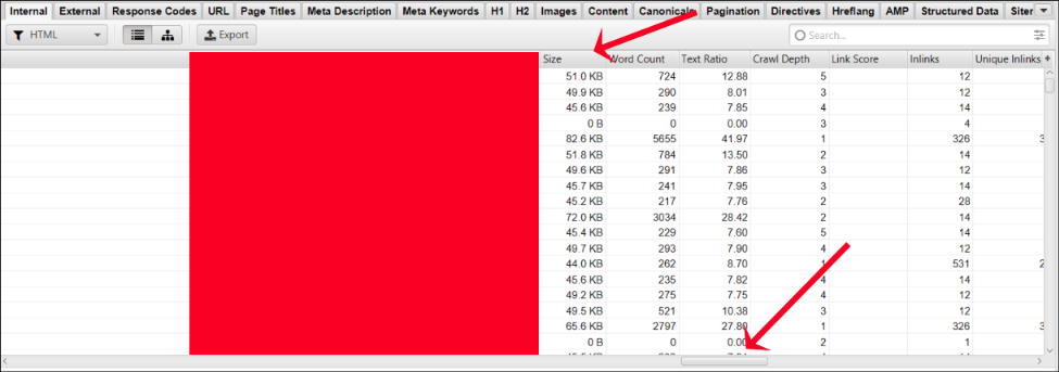 Step 2 to checking Page Size on Screaming Frog SEO Spider.