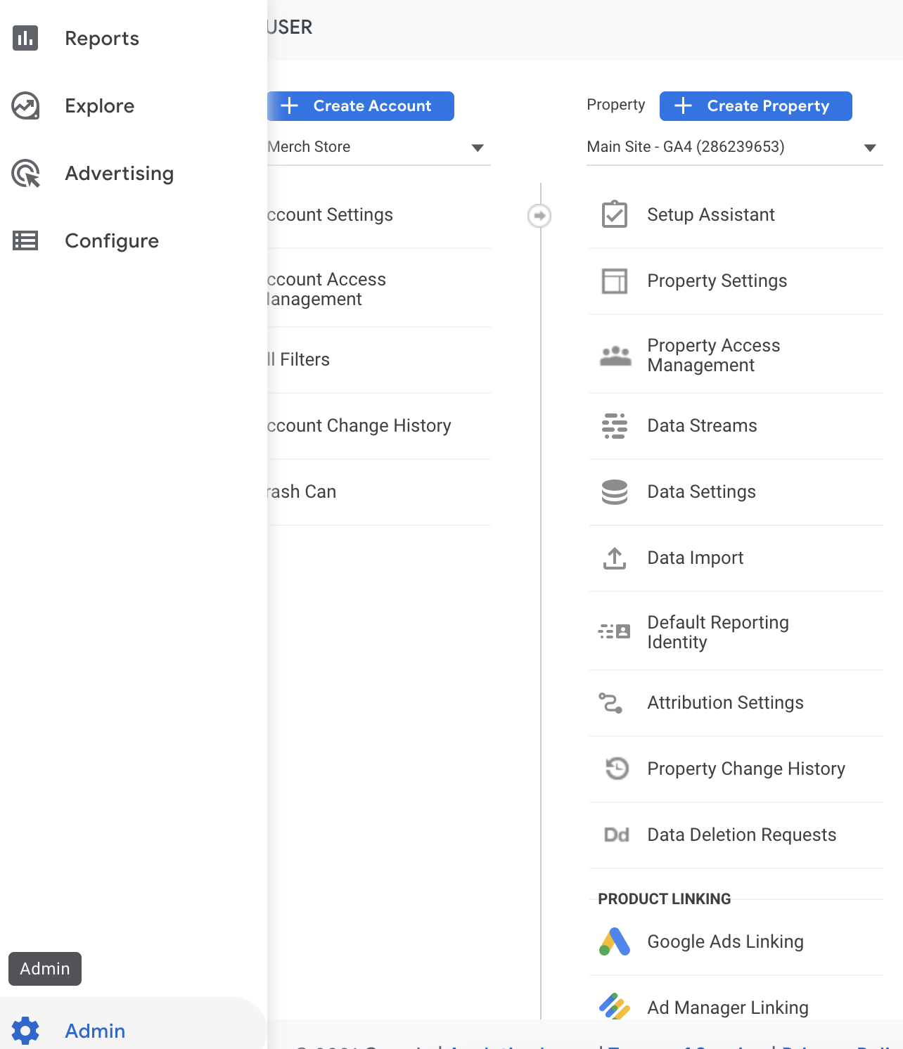 Screenshot of google analytics 4 admin screen where data streams are created.