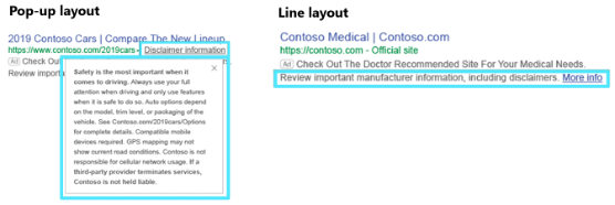 disclaimer layouts for search ads