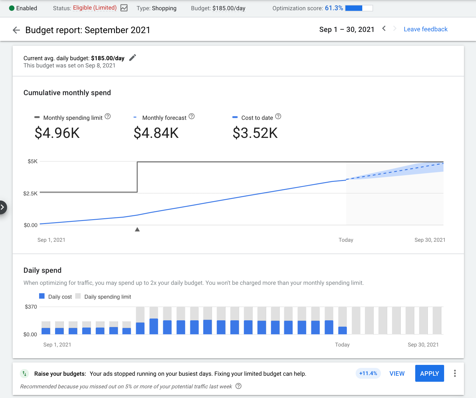 google ads budget report