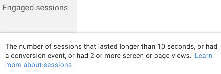 Screenshot of Google Analytics 4 engaged sessions definition. 