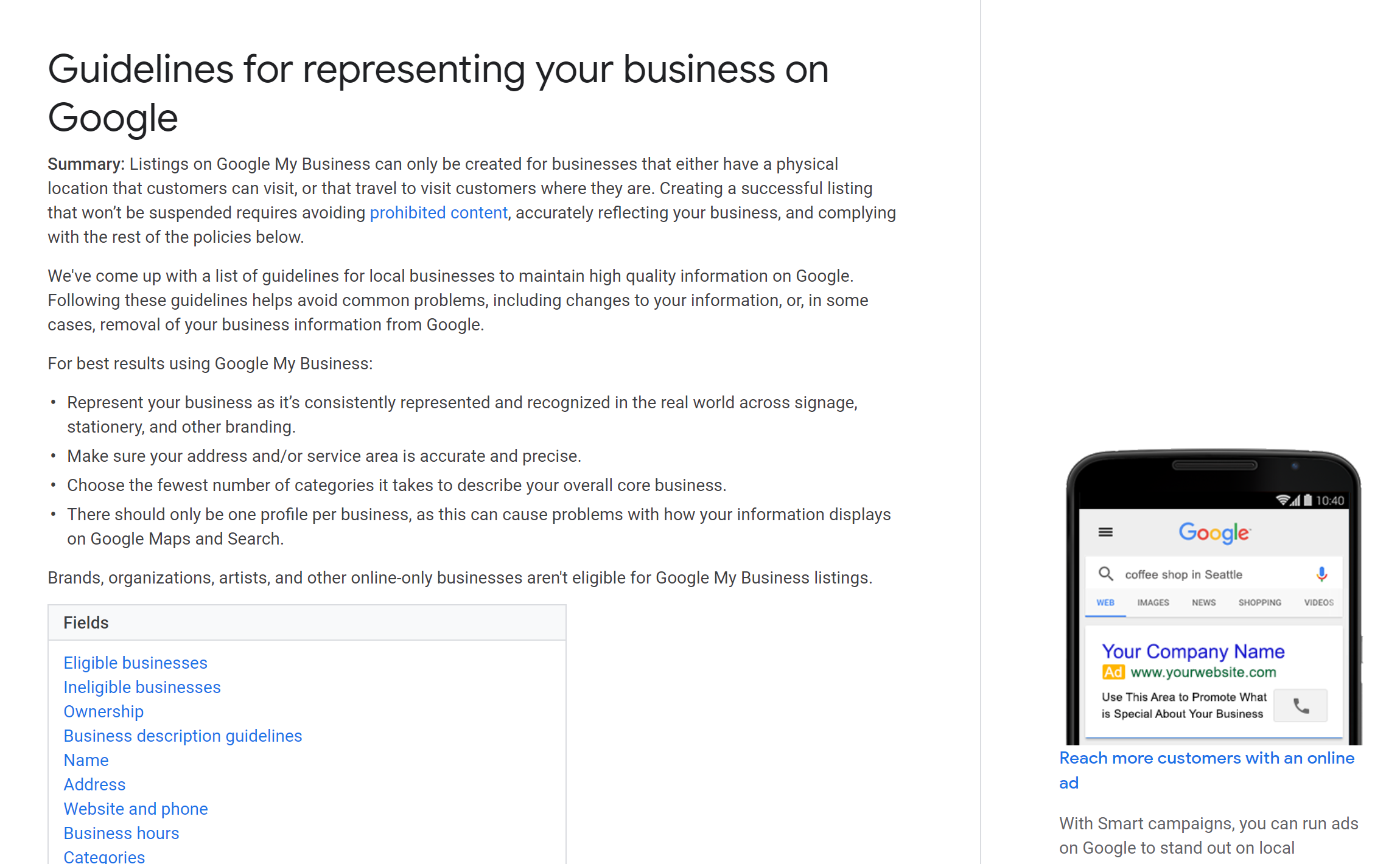 Guidelines for representing your business on Google.