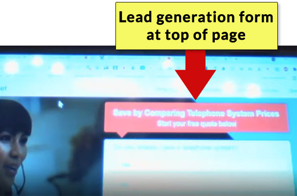 Screenshot of Lead Gen Form at Top of Page