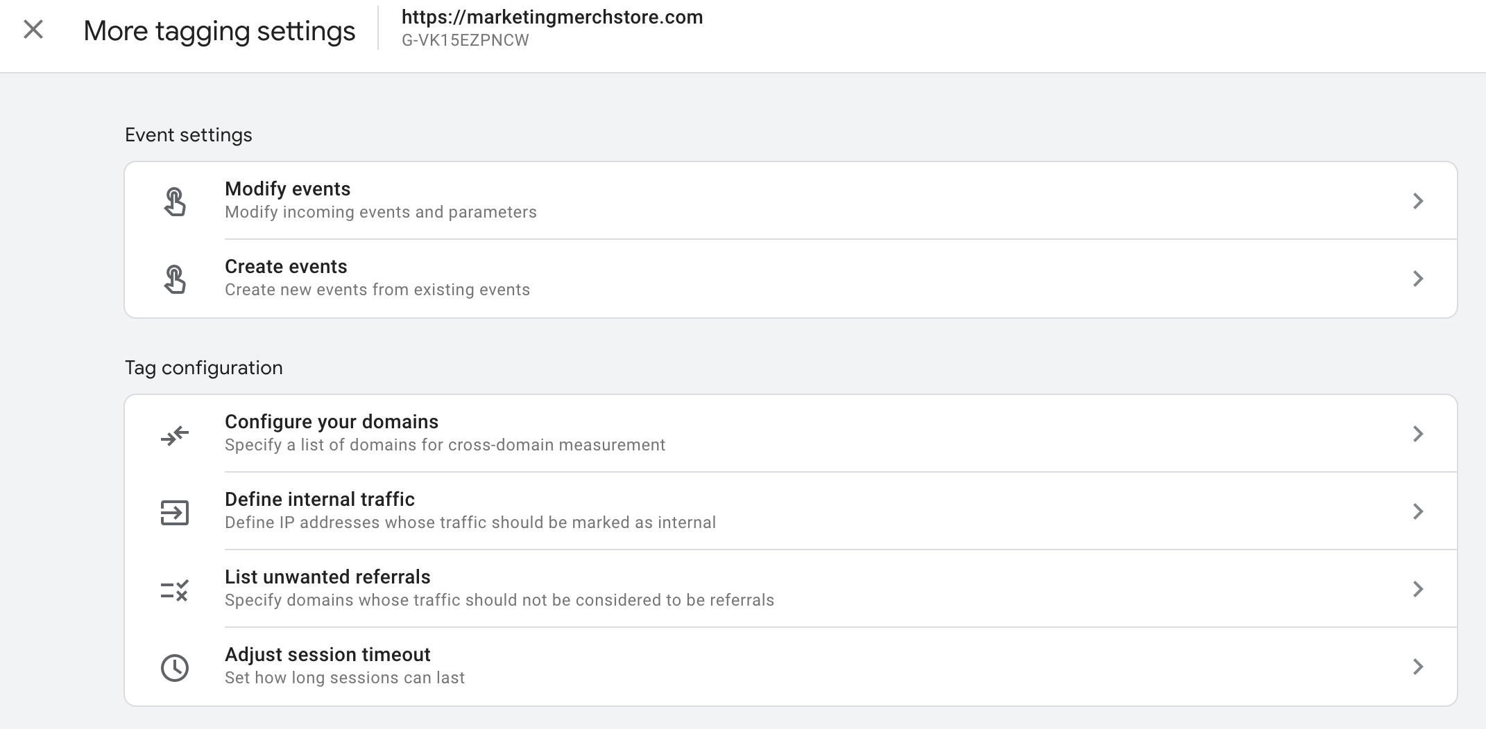 Screenshot of google analytics 4 data stream more tagging options.