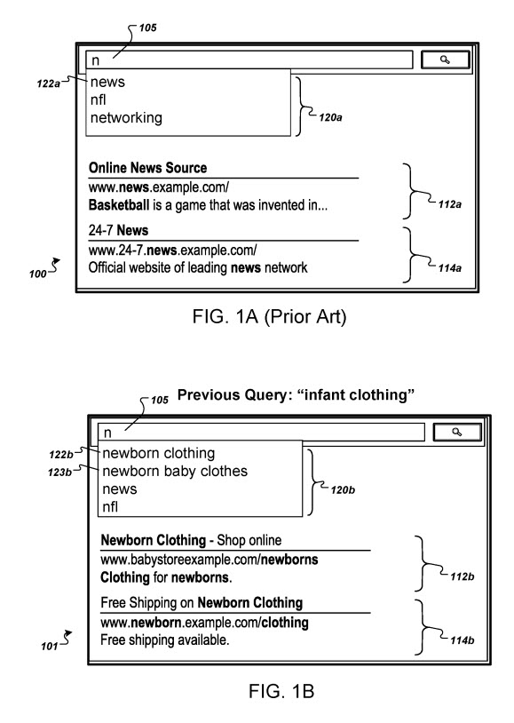 An example presentation of one-character query completions.