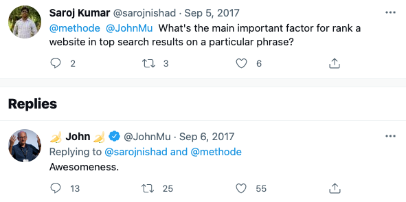 John Mueller reply about ranking factors.