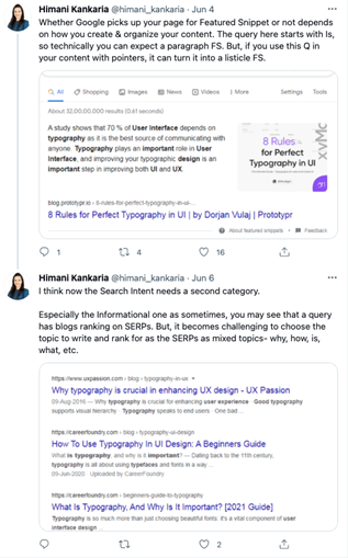 Twitter thread about search intent behind the query.