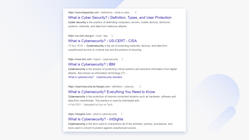 What is cybersecurity google results.
