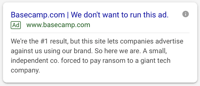 Basecamp google ad.