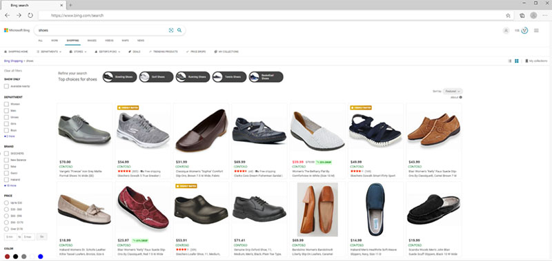 Product Listings examples on the Microsoft Bing Shopping tab.