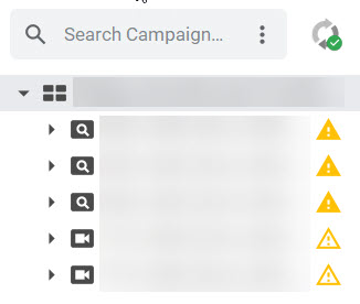 Google Ads Editor left navigation showing campaign type.
