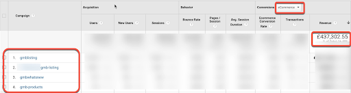 In the Conversions column, select ‘eCommerce’.