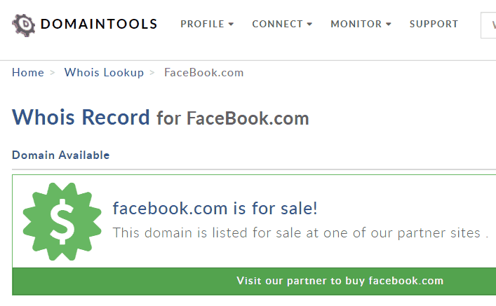 Facebook Domain Listed as For Sale