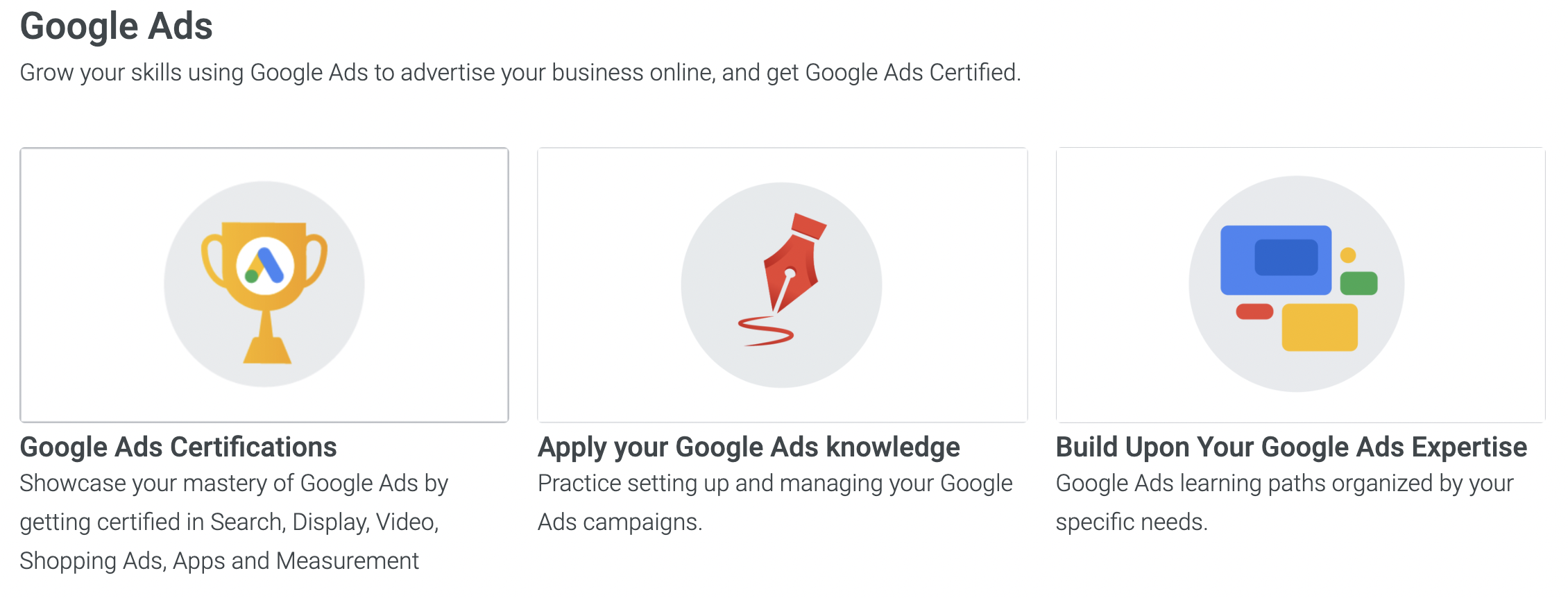 Google Ads certification. 