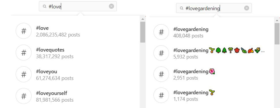 Hashtag search on Instagram