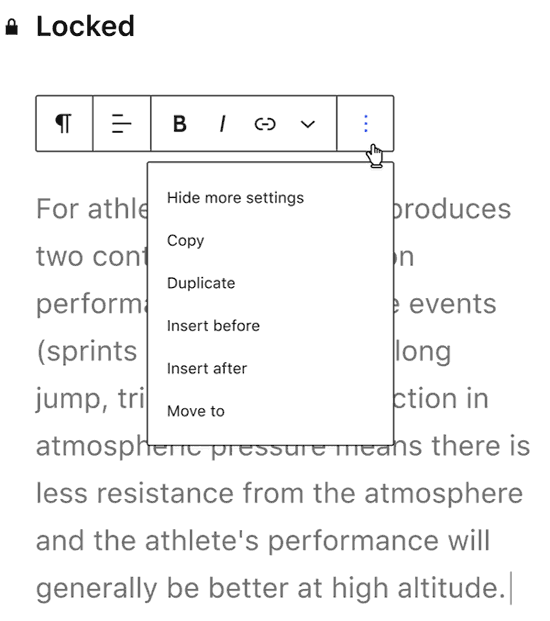 Screenshot of Locked Gutenberg Block