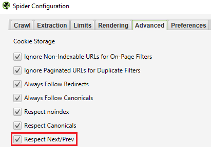 Screaming Frog Settings to Respect Rel / Prev