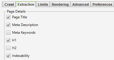 Recommended Screaming Frog Extraction Crawl Settings