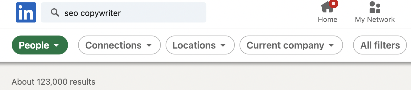 Number of "SEO copywriter" results on LinkedIn