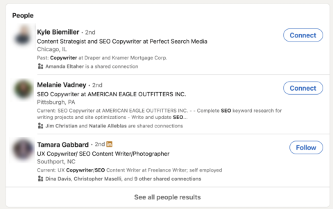SEO copywriters on LinkedIn