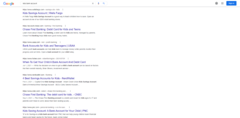Google Search for teen bank account