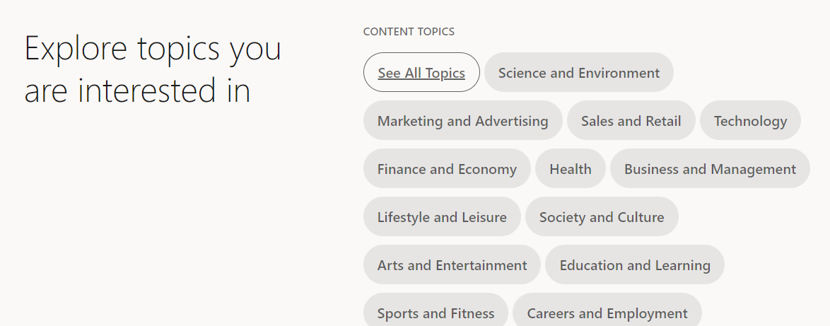 linkedin homepage subtopics