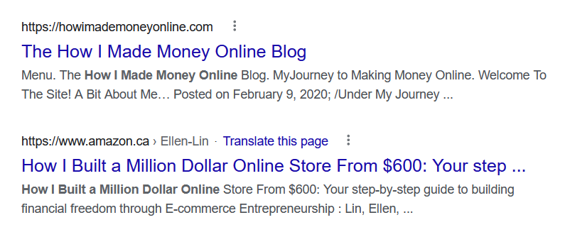 "How I made money online" and "How I build a million dollar store from $600"