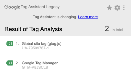 screenshot of tag assistant extension