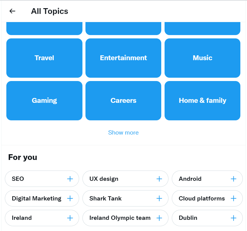 twitter topic picker personalisation