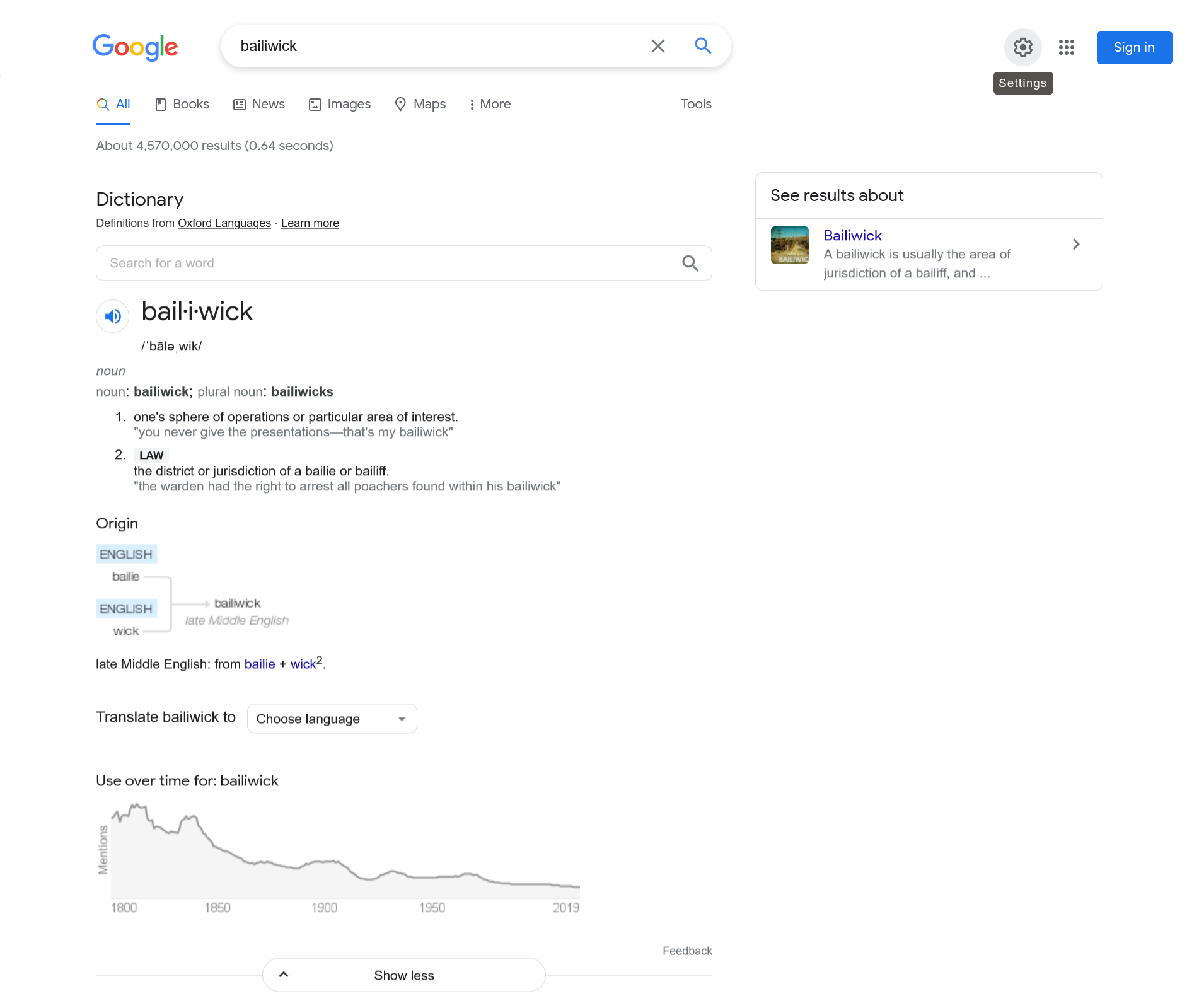 Example of Instant Answers SERP feature