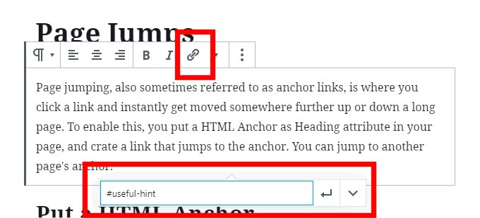 adding jumplinks in wordpress