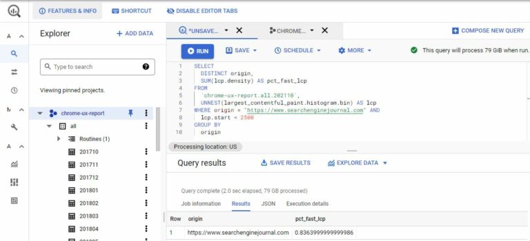 SQL example Big Query CrUX Extraction