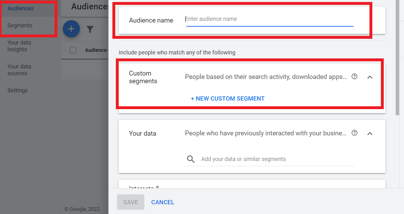 Create new remarketing lists from the audience tab.