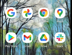 Android device view of Google icons laid out into two rows.