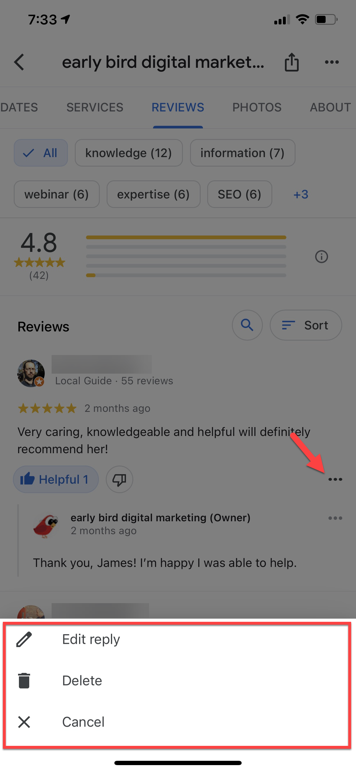 Edit reviews in Google Maps App