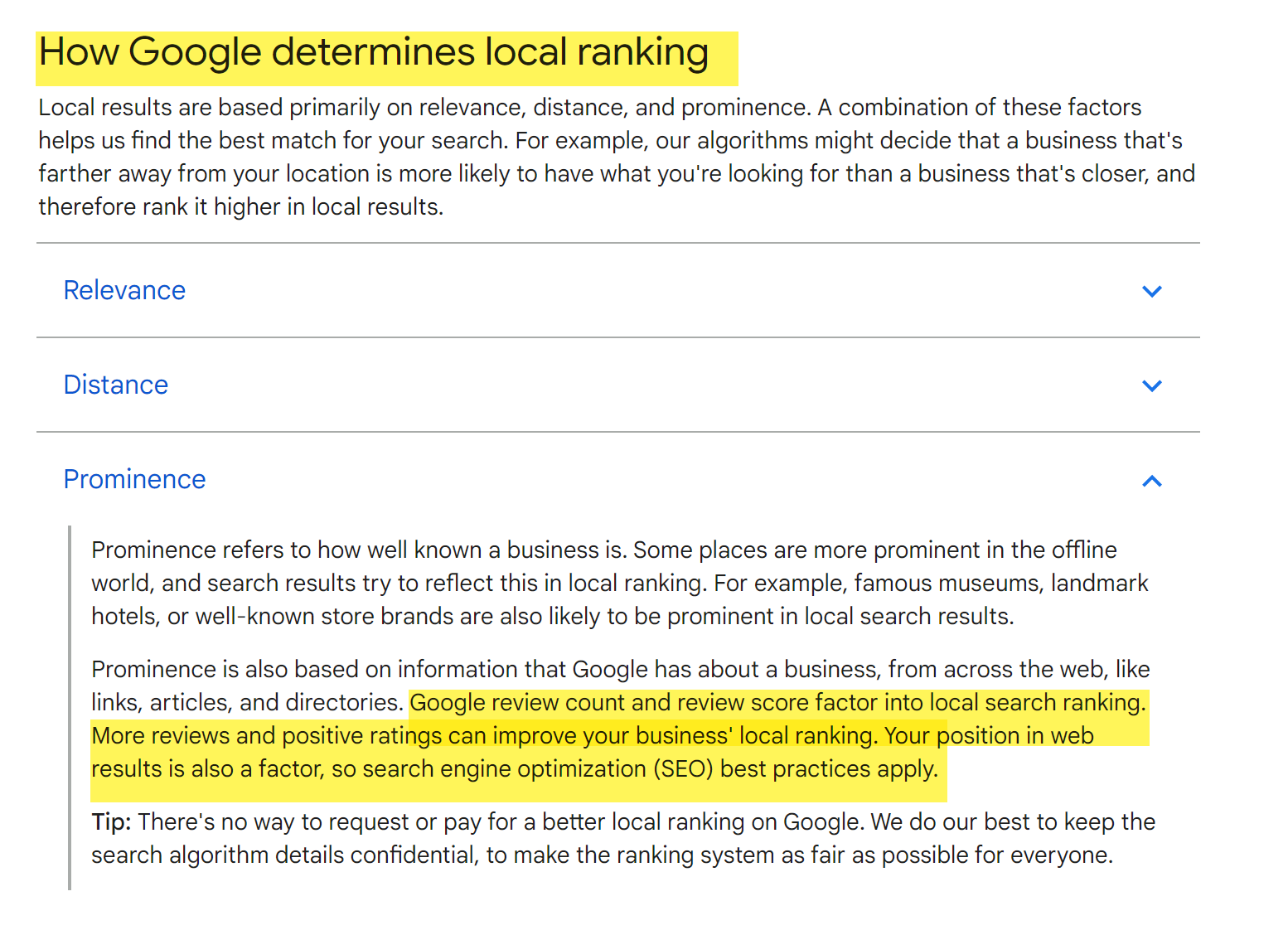 How Google determines local ranking