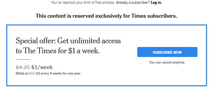 An example of metered paywall.