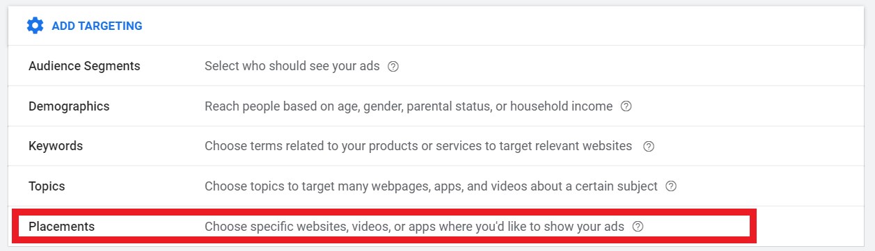 Placement targeting in Google Ads