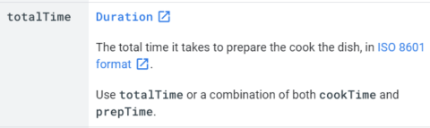 New totaltime recipe structured data