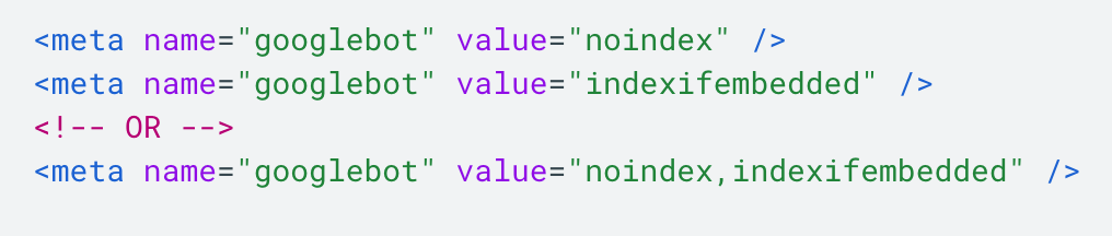 google indexifembedded tag