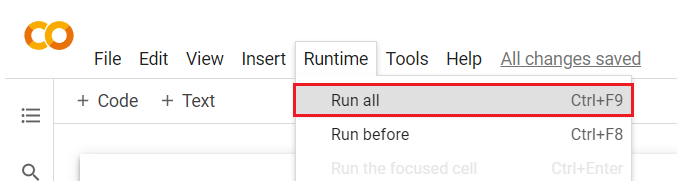 How to run all cell in Google Colab