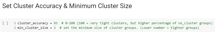 How to set the minimum sentence size and keyword cluster accuracy