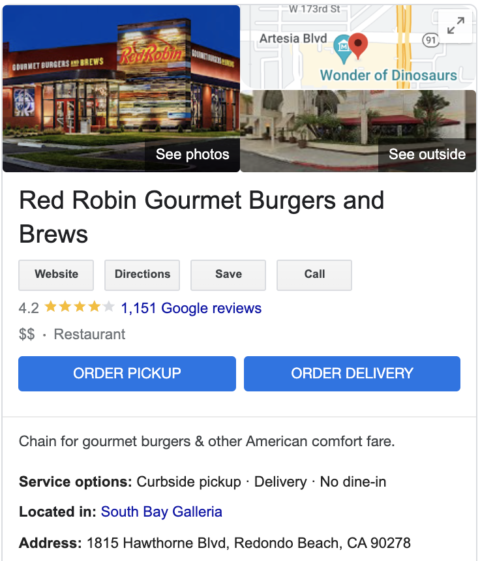 Red Robin Restaurant Order Button Example