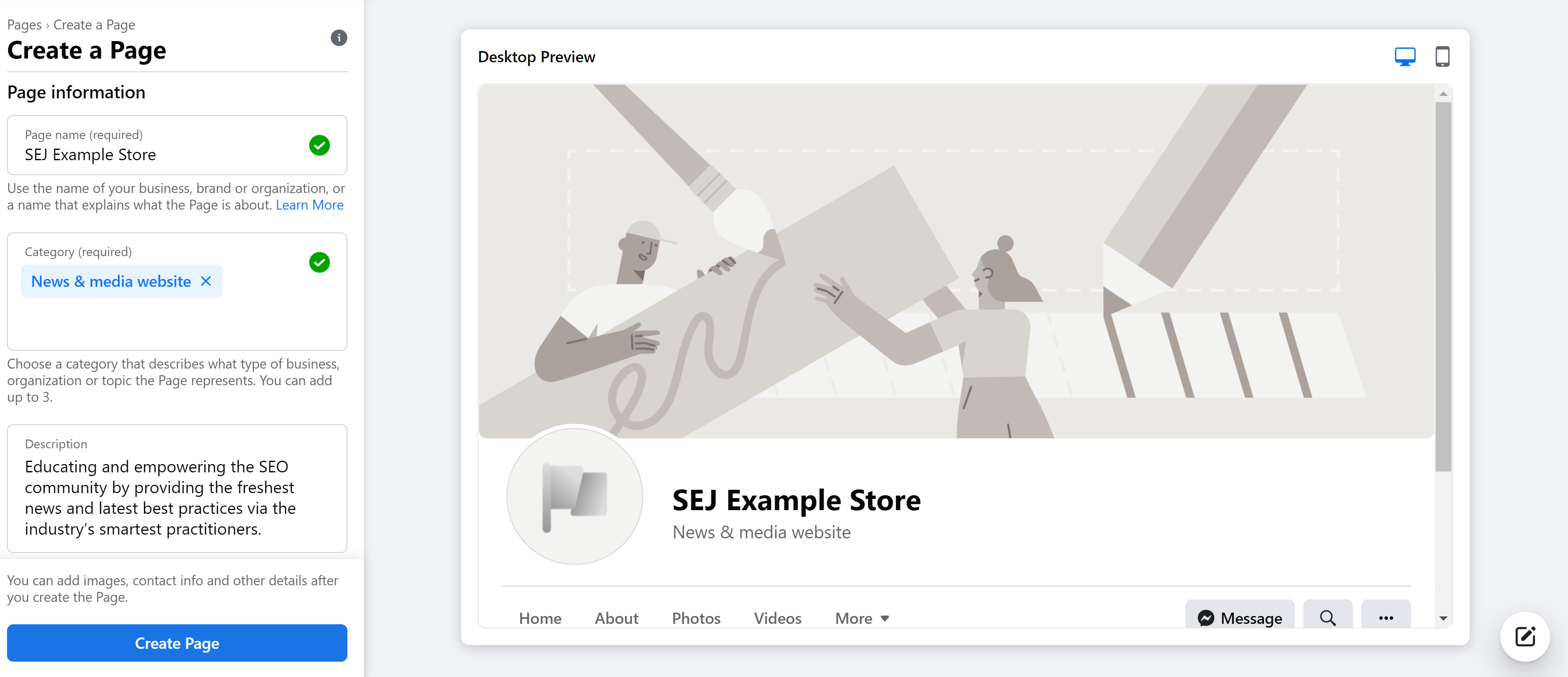 Adding short description into your Facebook Page