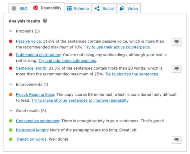 Yoast SEO recommendations